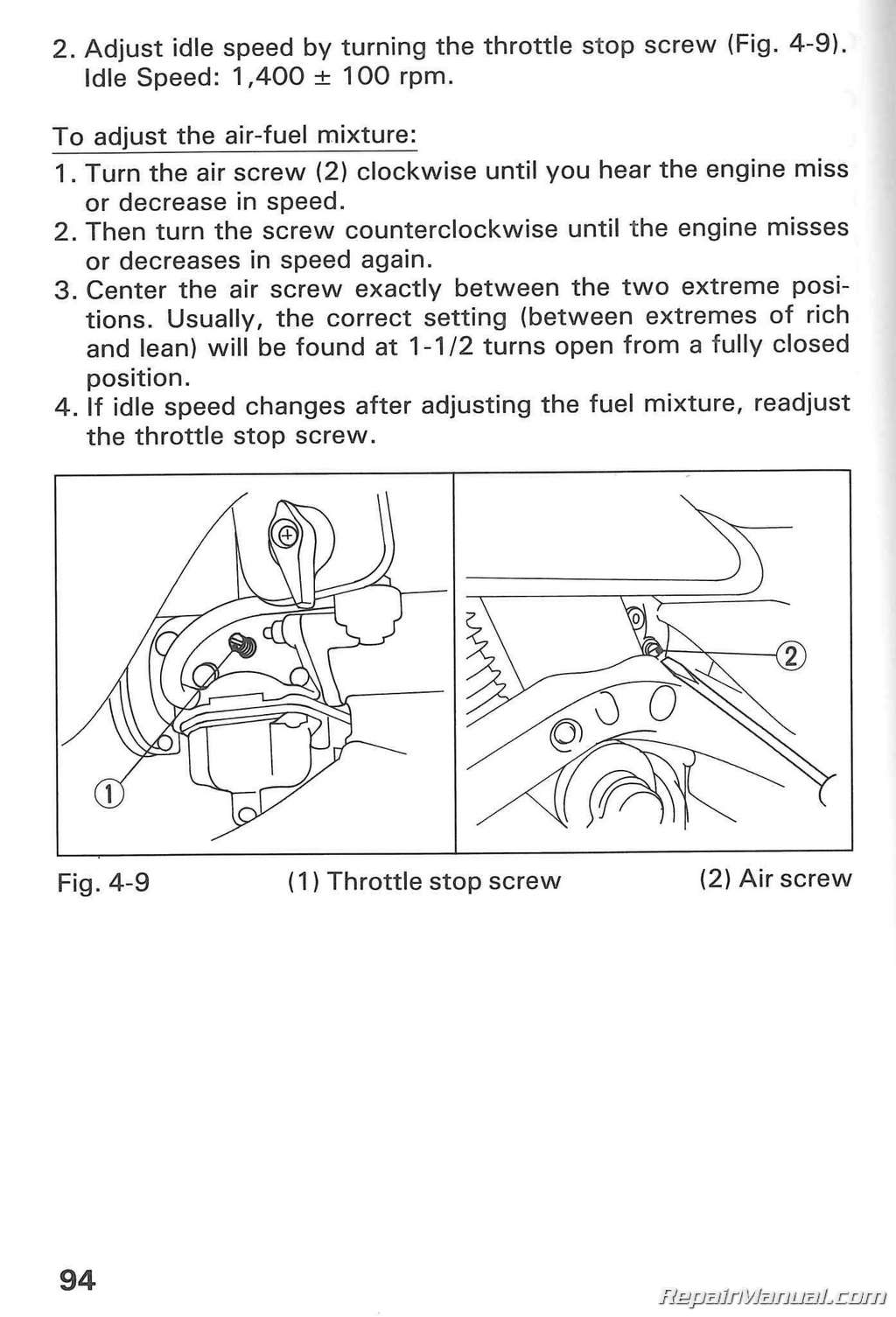 1991 Honda Trx200d Fourtrax 200 Type Ii Atv Owners Manual