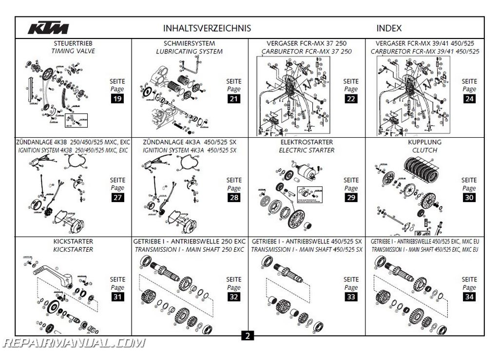 2004 Ktm 250 450 525 Exc Sx Mxc Engine Spare Parts Manual