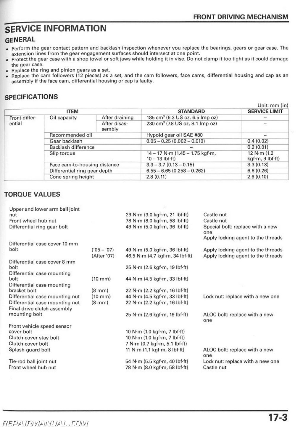 Honda TRX500FA FGA Fourtrax Foreman Rubicon GPScape ATV Service Manual