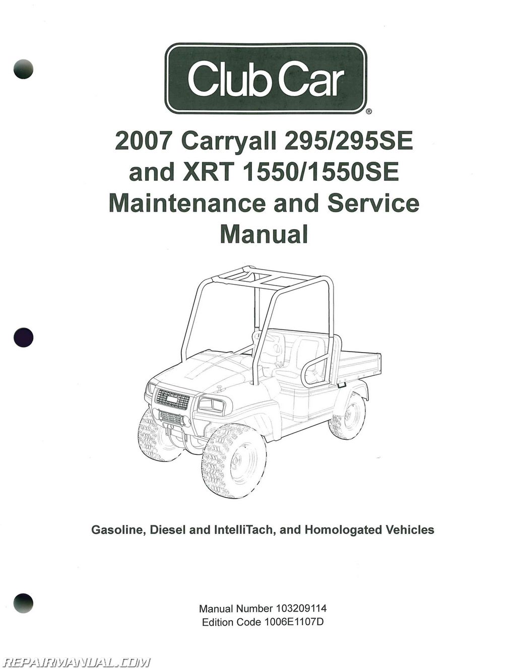 2007 Club Car Carryall Service Manual 295  295se  U2013 Xrt