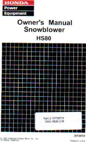 Honda HS80 Snowblower Owners Manual
