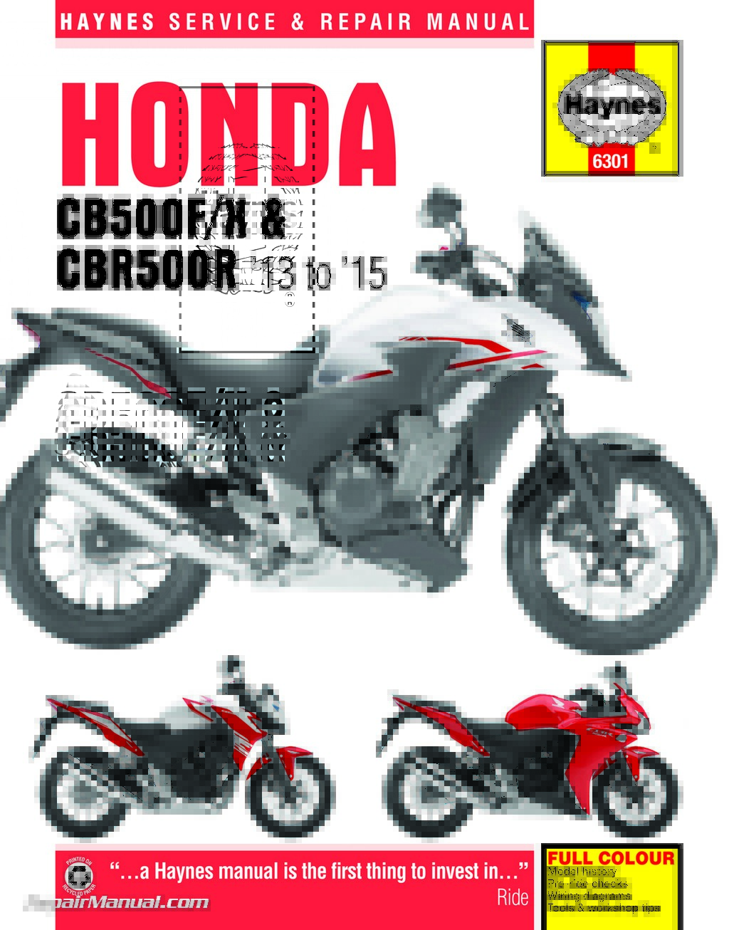 2013-2015 Honda CB500F, CB500X & CBR500R Haynes Motorcycle Repair