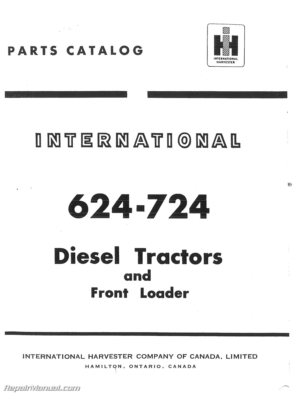 International Harvester 624 724 Diesel with Front Loader Parts Manual