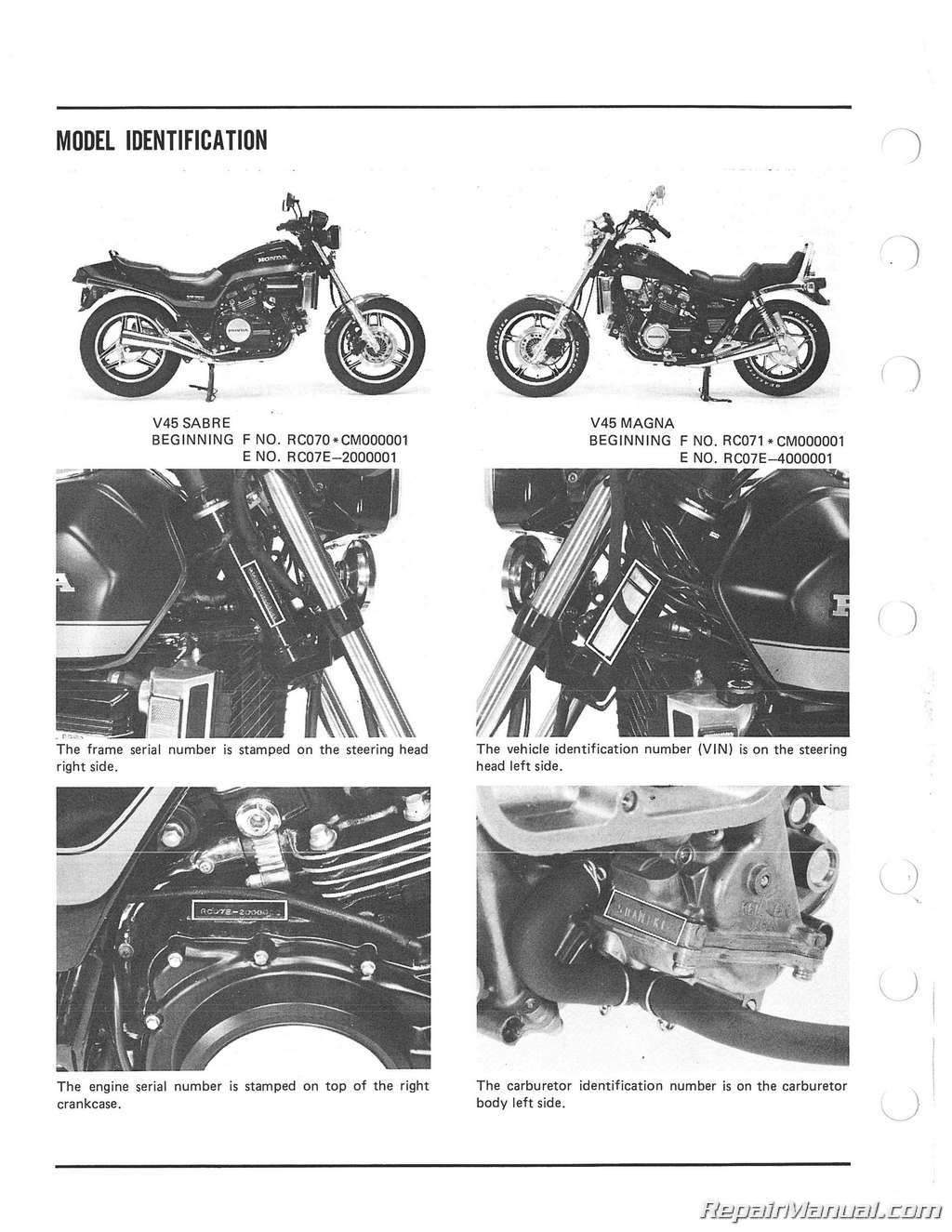 1982 – 1985 Honda VF700C Magna, VF750S V45 Sabre Motorcycle Service