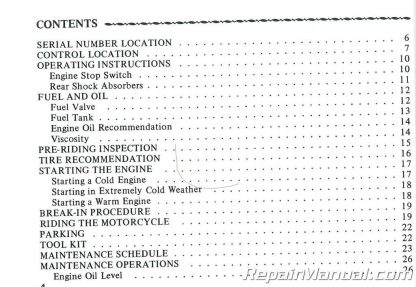 1978 Honda XR75 Motorcycle Owners Manual  Wiring Diagram For 75 Xr75 Honda    RepairManual.com