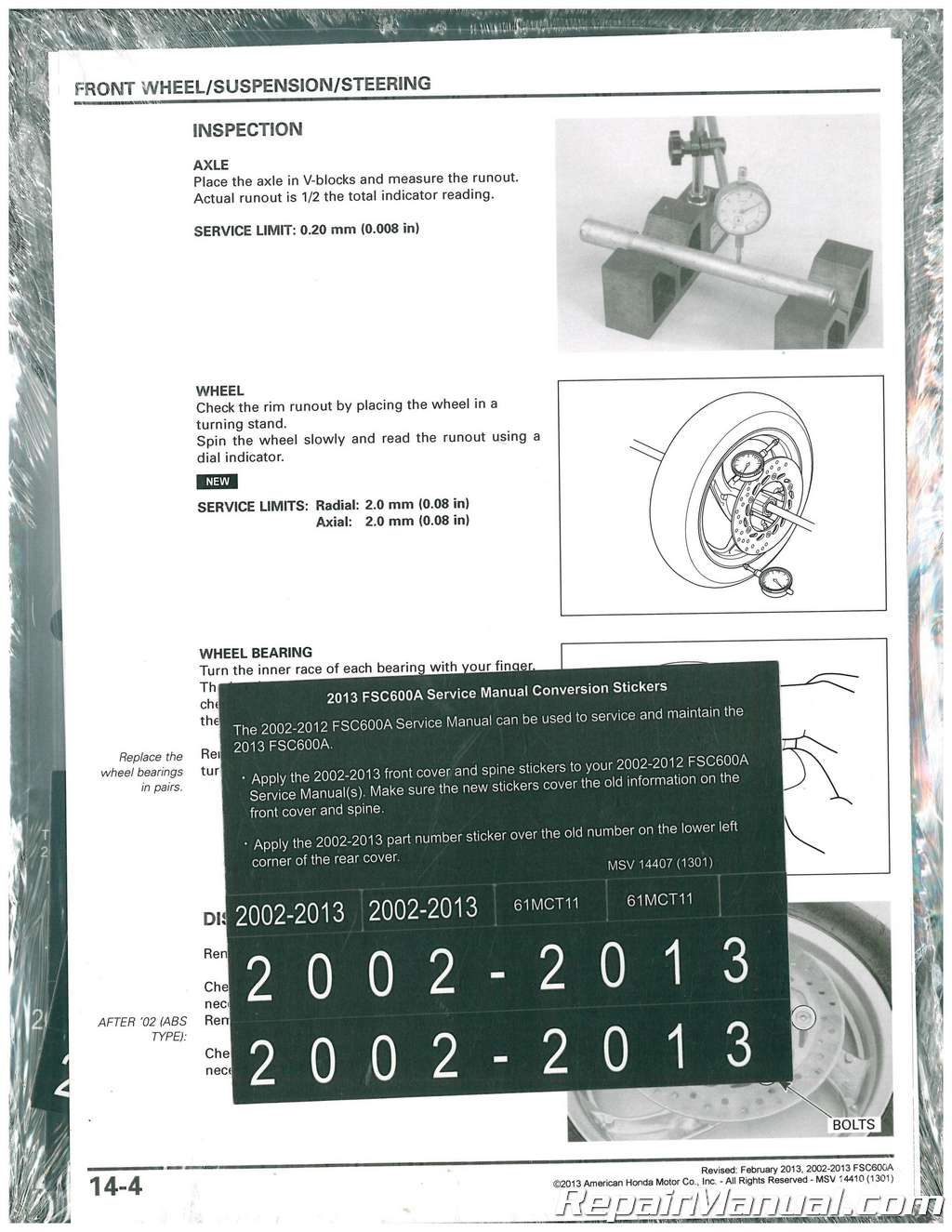 Honda 2002-2013 Silverwing Silver wing FSC600 service manual in binder