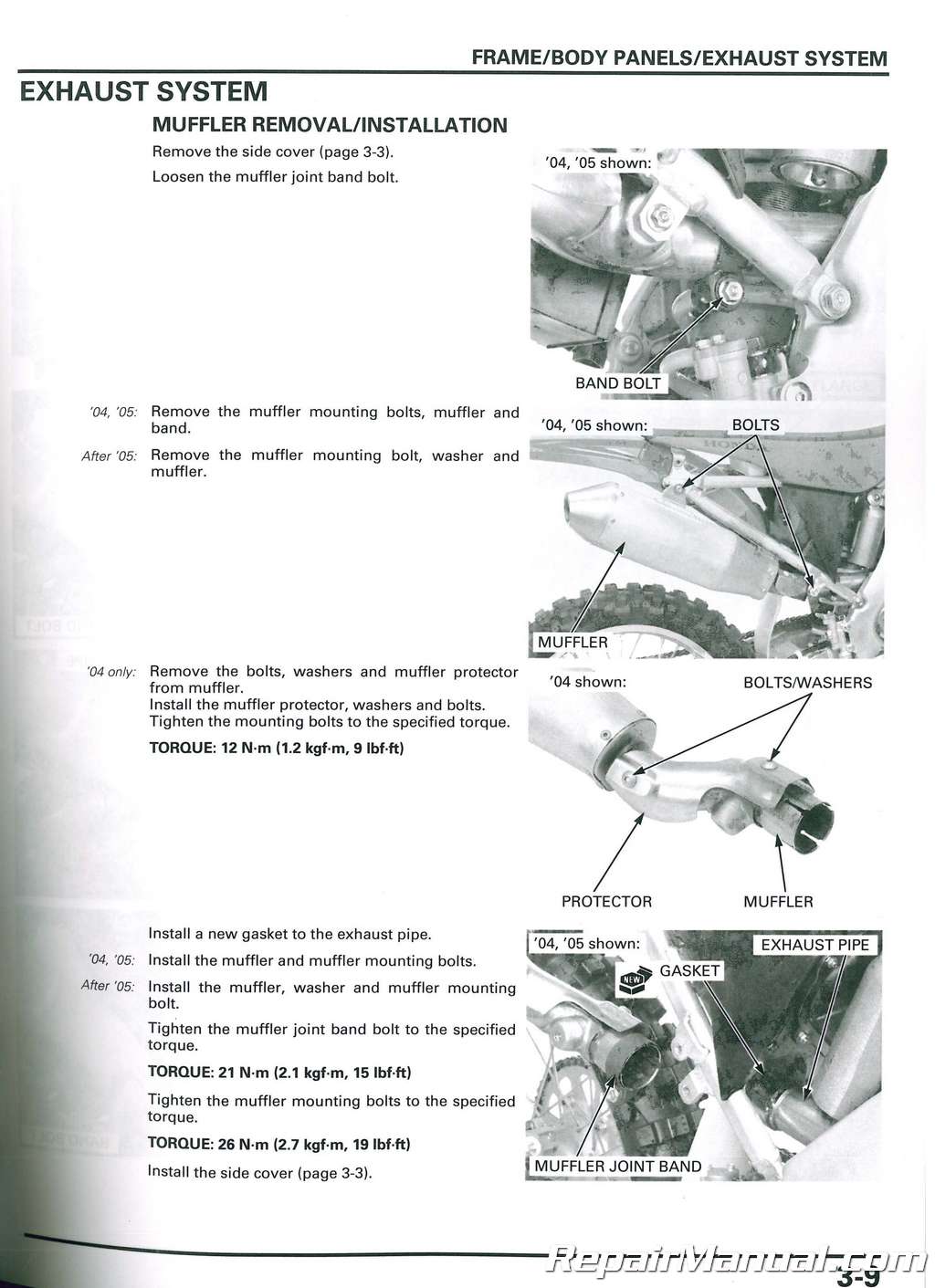 2004-2009 Honda CRF250R Motorcycle Service Repair Manual