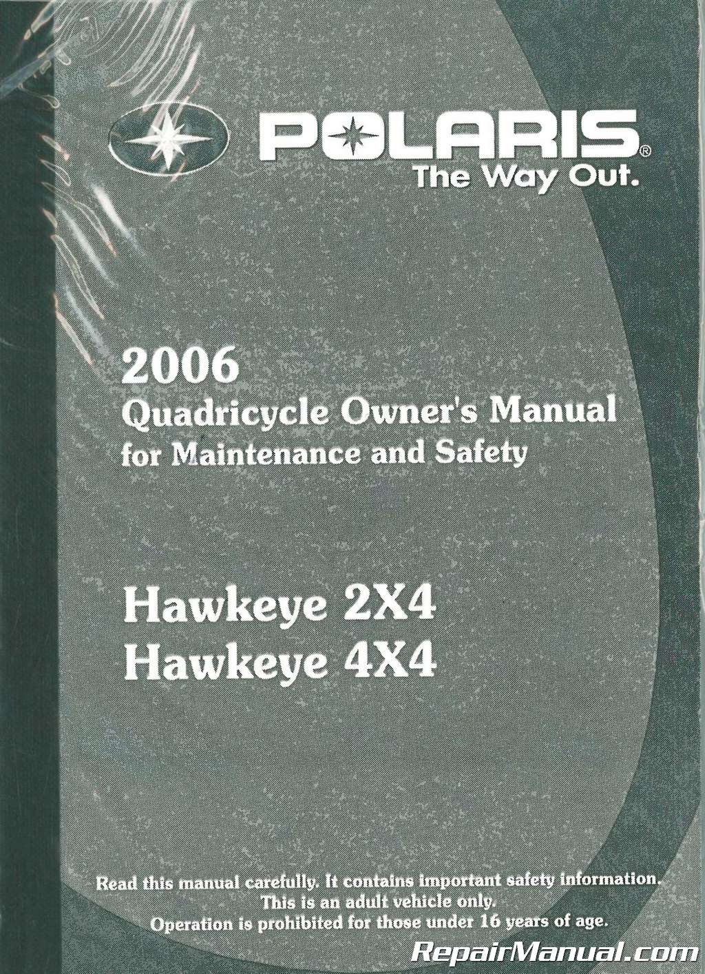 06 Polaris Hawkeye 300 2x4 And 4x4 International Owners Manual