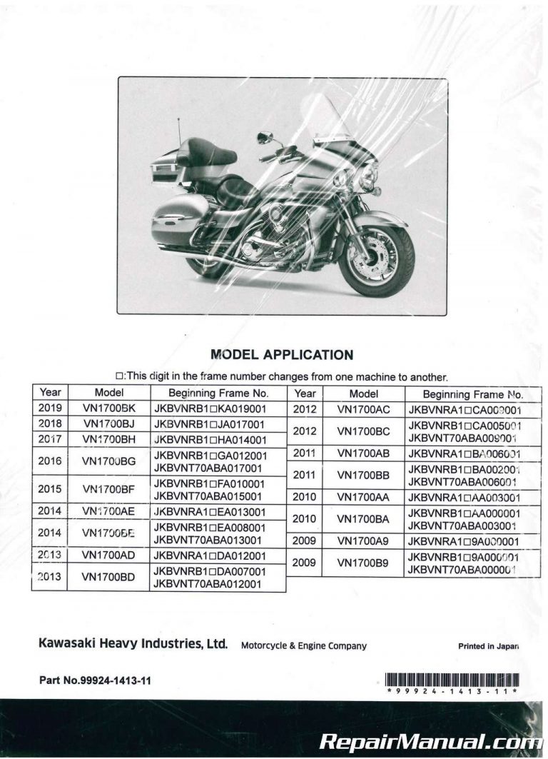2009-2019 Kawasaki VN1700A B Vulcan Voyager ABS Motorcycle Service Manual