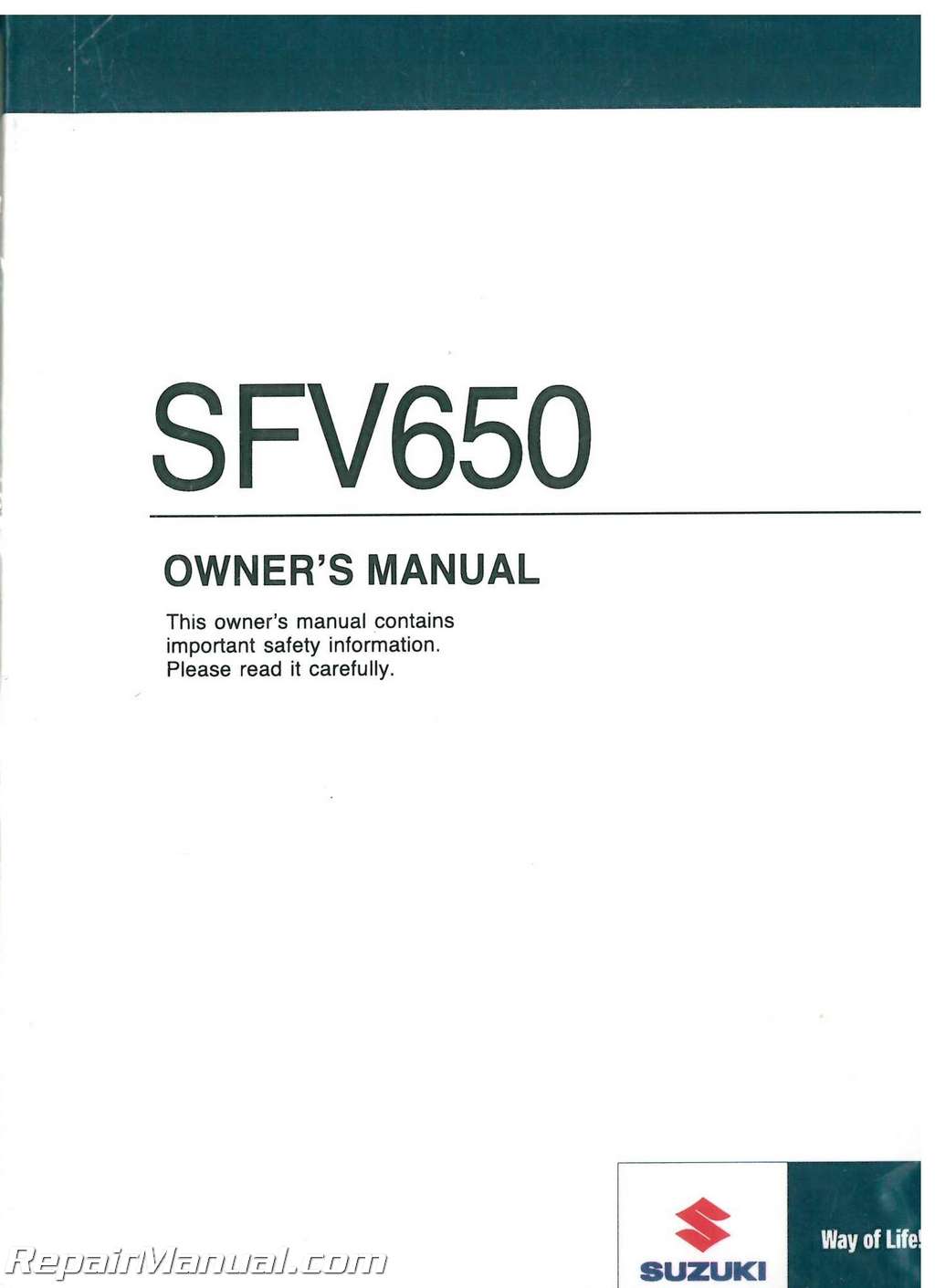 2009 Suzuki Gladius SFV650 Motorcycle Owners Manual