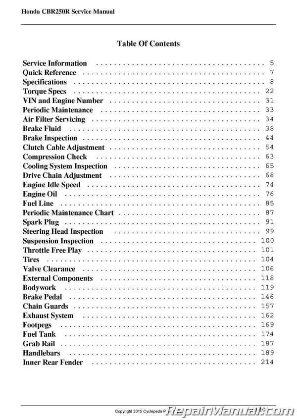 Honda Service Chart