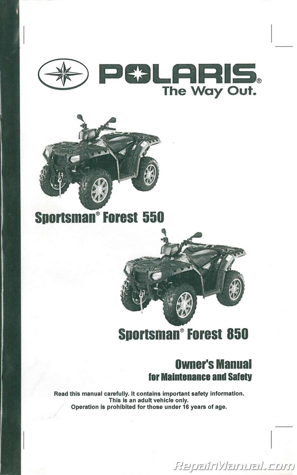 Polaris 2011 Sportsman Forest Tractor 500 EFI Service Manual 