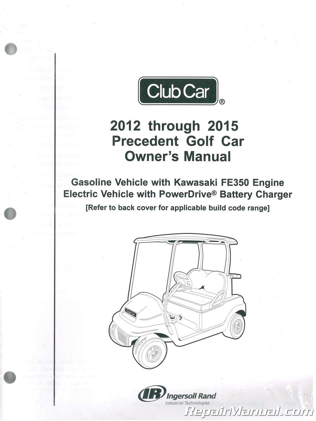 2012 - 2015 Club Car Precedent Golf Cart Owners Manual