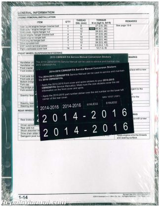 2014 2015 2016 Honda CBR650 F FA Motorcycle Service Manual
