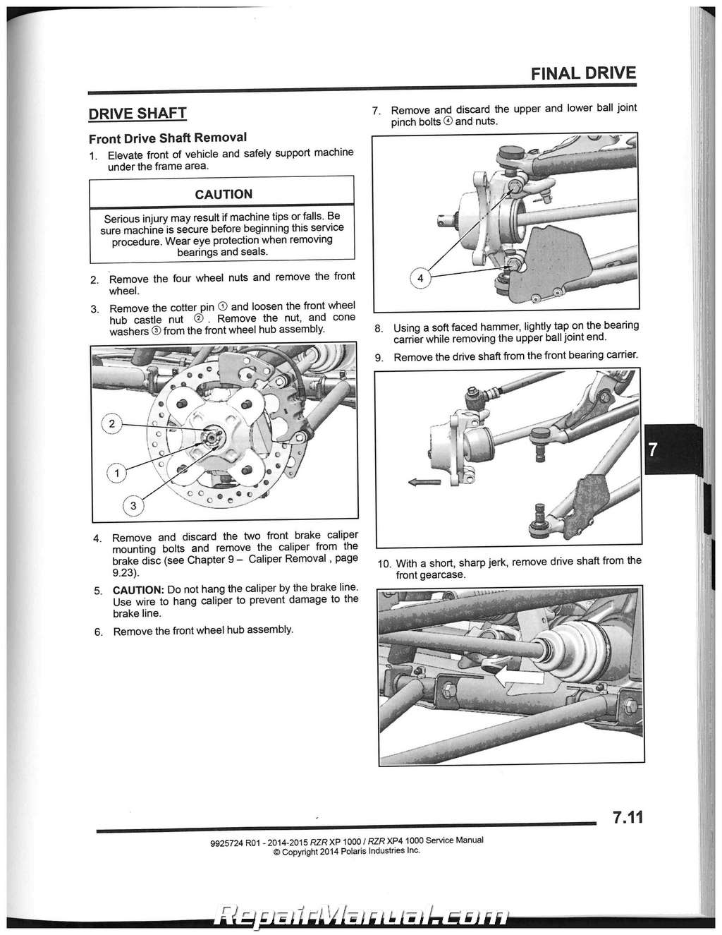 2014-2016 Polaris RZR XP XP4 1000 Side by Side Service Manual