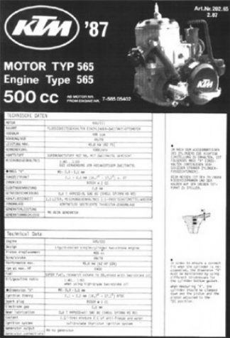 Official 1987 KTM 500 MX Engine Parts Booklet