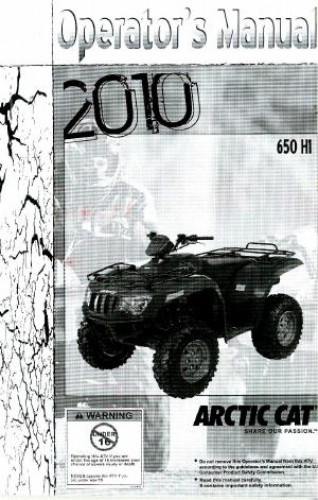 Official 2010 Arctic Cat 650 H1 Factory Owners Manual