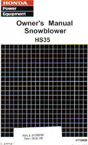 Official Honda HS35 Snowblower Owners Manual