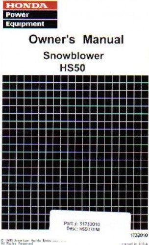 Official Honda HS50 Snowblower Owners Manual