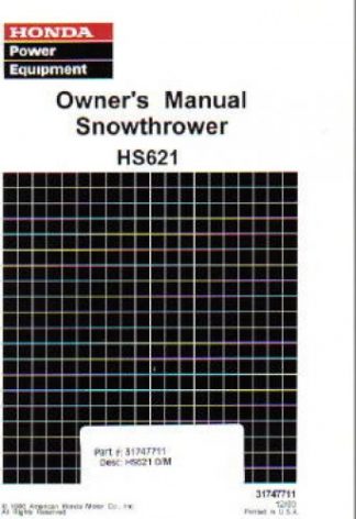 Official Honda HS621 Snowblower Factory Owners Manual