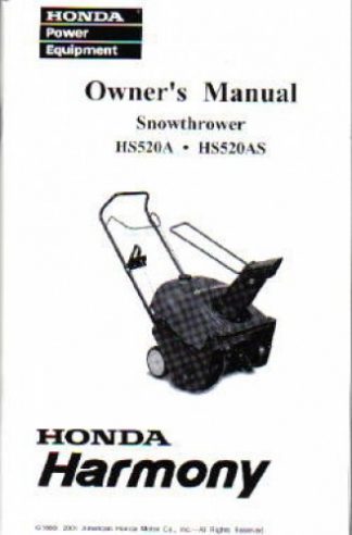 Official Honda HS520A HS520AS Snowthrower Owners Manual