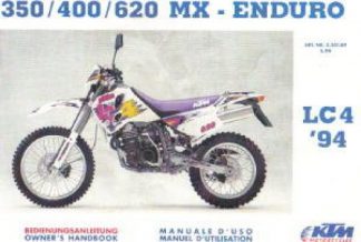 Official 1994 KTM 350 400 620 MX Enduro Owners Handbook