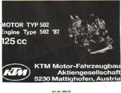 Official 1987 KTM 125cc Engine Type 502 Engine Spare Parts Manual