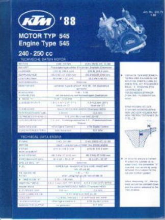 Official 1988 KTM 250 MX EXC EGS Engine Spare Parts Poster