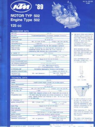Official 1989 KTM 125cc 502 Engine Spare Parts Poster