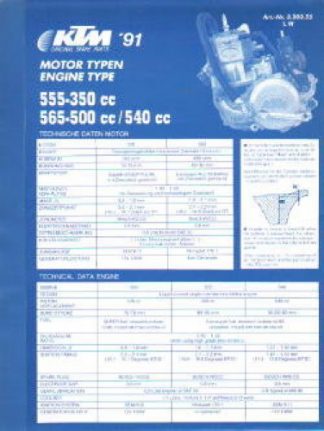 Official 1991 KTM 350 500 540 Engine Spare Parts Poster