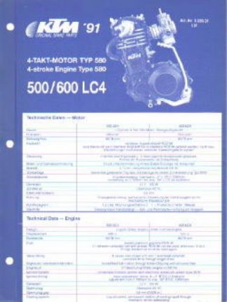 Official 1991 KTM 500 600 LC4 Engine Spare Parts Poster