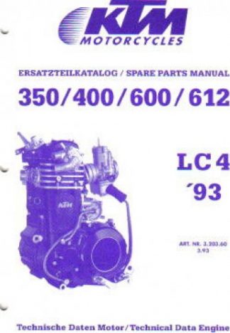 Official 1993 KTM 350 400 600 612 Engine Spare Parts Manual