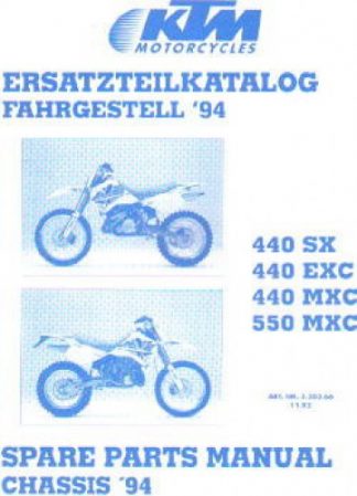 Official 1994 KTM 440 SX EXC MXC 550 MXC Chassis Spare Parts Manual
