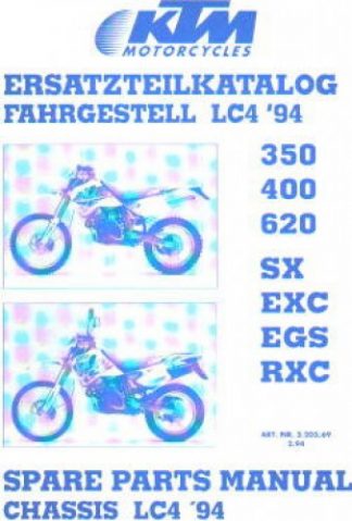 Official 1994 KTM 350 400 620 SX EXC EGS RXC Chassis Spare Parts Manual