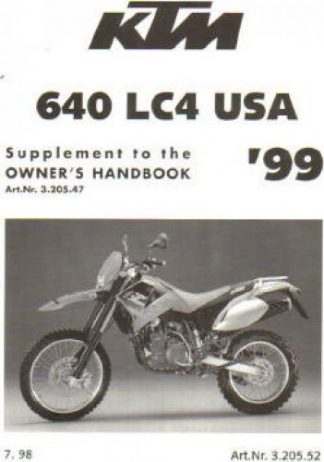 Official 1999 KTM 640LC4 USA Owners Handbook Supplement