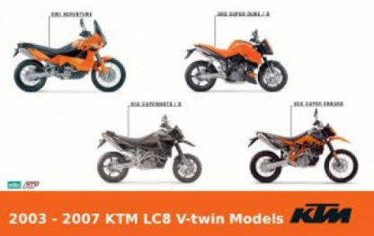 Official 2003-2007 KTM LC8 950 990 V-twin Motorcycle Repair Manuals on CD-ROM