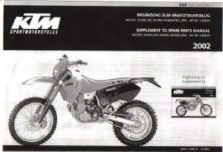 Official 2002 KTM 250 EXC Racing Chassis Parts Manual Supplement