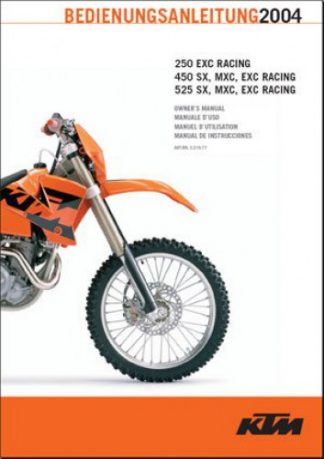 Official 2004 KTM 250 EXC Racing 450 525 SX MXC EXC Racing Owners Handbook