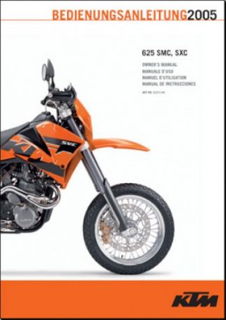 Official 2005 KTM 625 SMC SX Owners Handbook Paper