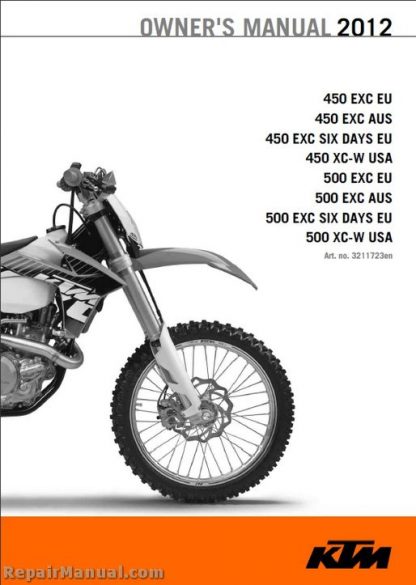 2012 KTM 450 EXC XC-W 500 EXC XC-W Motorcycle Owners Manual