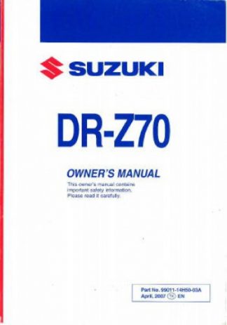 Official 2008 Suzuki DR-Z70K8 Factory Owners Manual