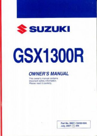 Official 2008 Suzuki GSX1300R K8 Hayabusa Factory Owners Manual