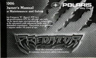 Official 2006 Polaris Predator 500 TLD Owners Manual