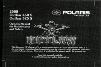 Official 2008 Polaris Outlaw 450 525 Factory Owners Manual