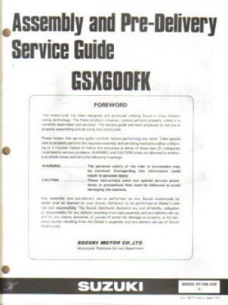 Used Official 1989 Suzuki GSX600FK Katana Assembly Manual