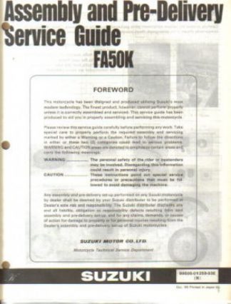 Used Official 1989 Suzuki FA50K Shuttle Assembly Manual