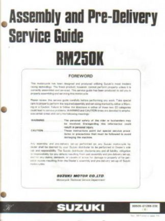 Used Official 1989 Suzuki RM250K Assembly Manual