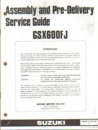 Used Official 1988 Suzuki GSX600FJ Katana Assembly Manual
