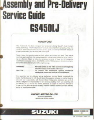 Used Official 1988 Suzuki GS450LJ Assembly Manual