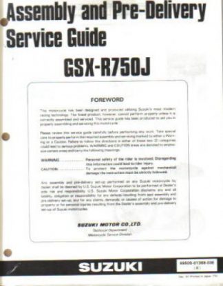 Used Official 1988 Suzuki GSX-R750J Assembly Manual